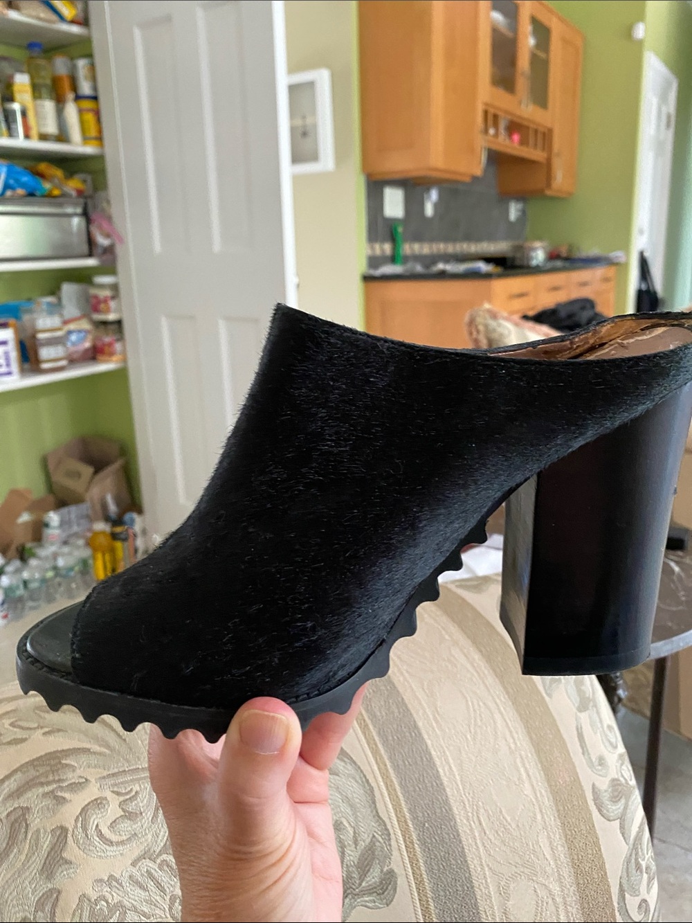Black Women's Open-Toe Stacked Block Heel Mule -designer, Dani Black 9.5
